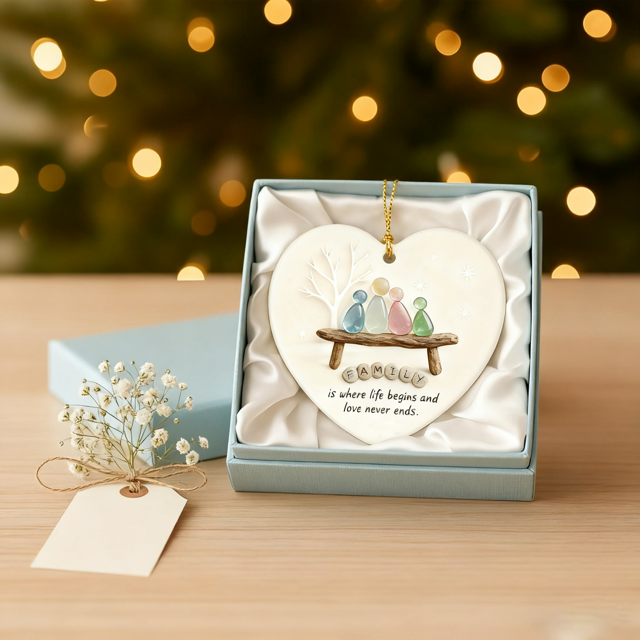 Heart Sea Glass Family Ornament