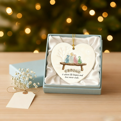 Heart Sea Glass Family Ornament