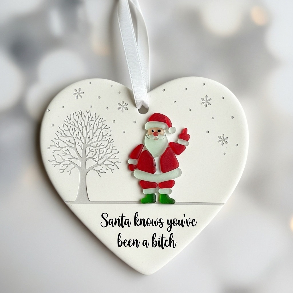 Funny Santa Claus Sea Glass Ornament 🎅