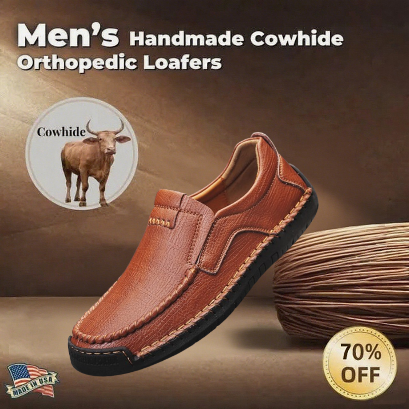 ⏰Last Day 70% OFF - 2025 New Men's Handmade Cowhide Orthopedic Leather Loafers