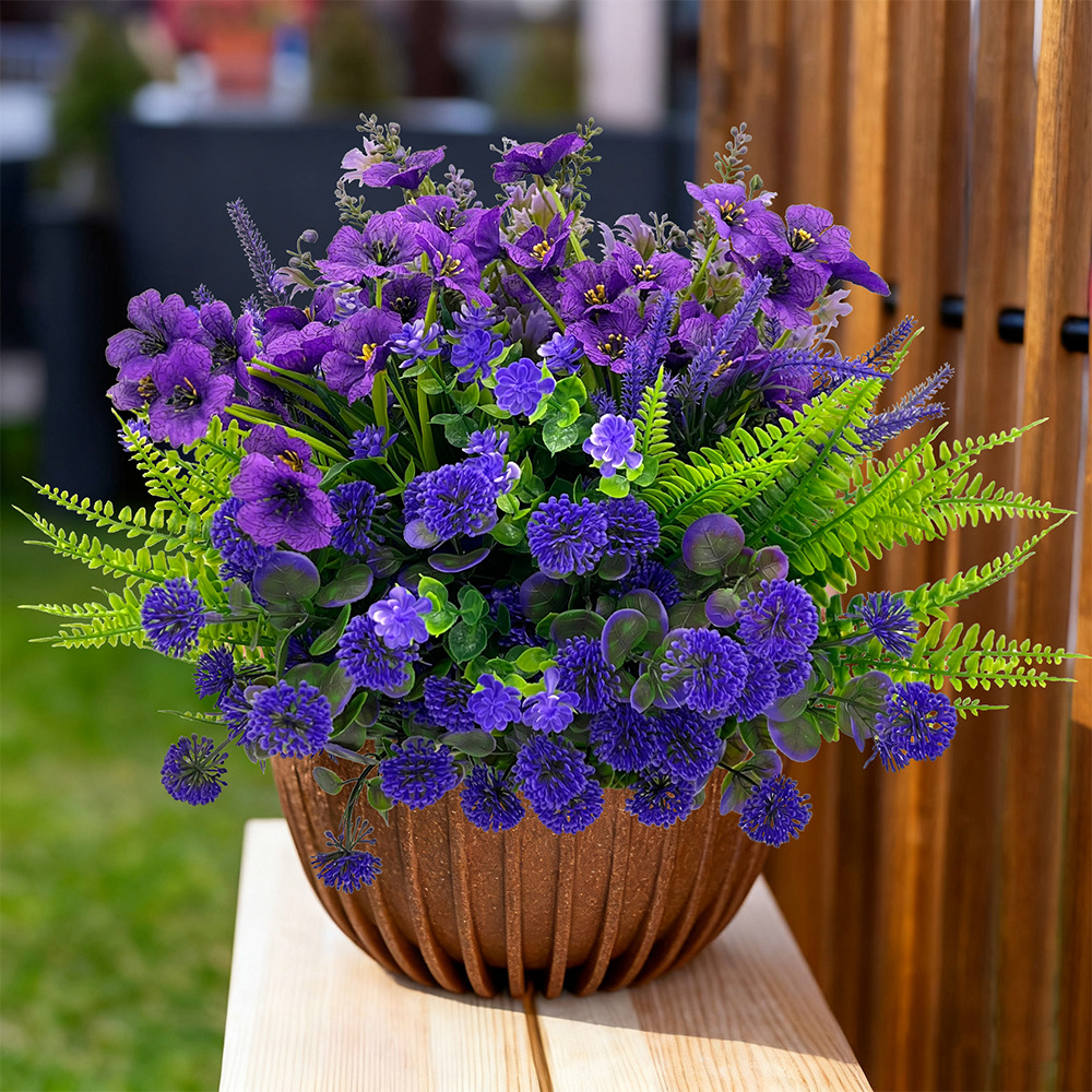 Artificial UV-Resistant Deep Violet & Lavender Hanging Basket Flower Kit
