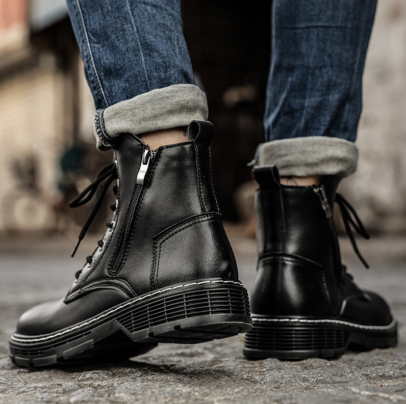 Men's Fashion Classic Work Side Zipper Cowhide Leather Waterproof Ankle Protection Boots