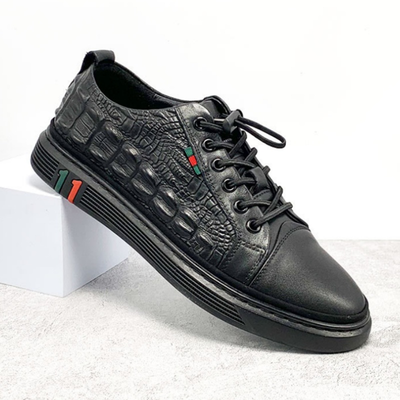 Men's Crocodile Print Leather Casual Sneakers