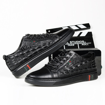 Men's Crocodile Print Leather Casual Sneakers