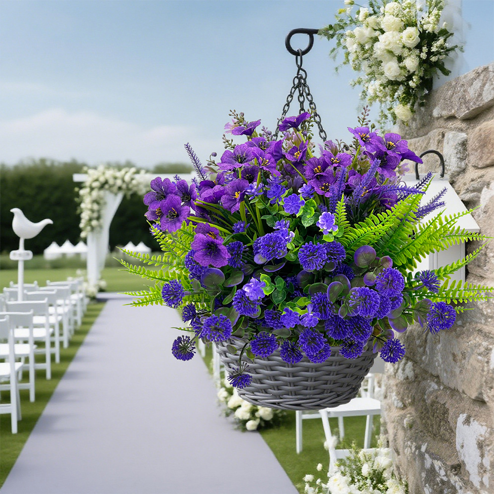 Artificial UV-Resistant Deep Violet & Lavender Hanging Basket Flower Kit