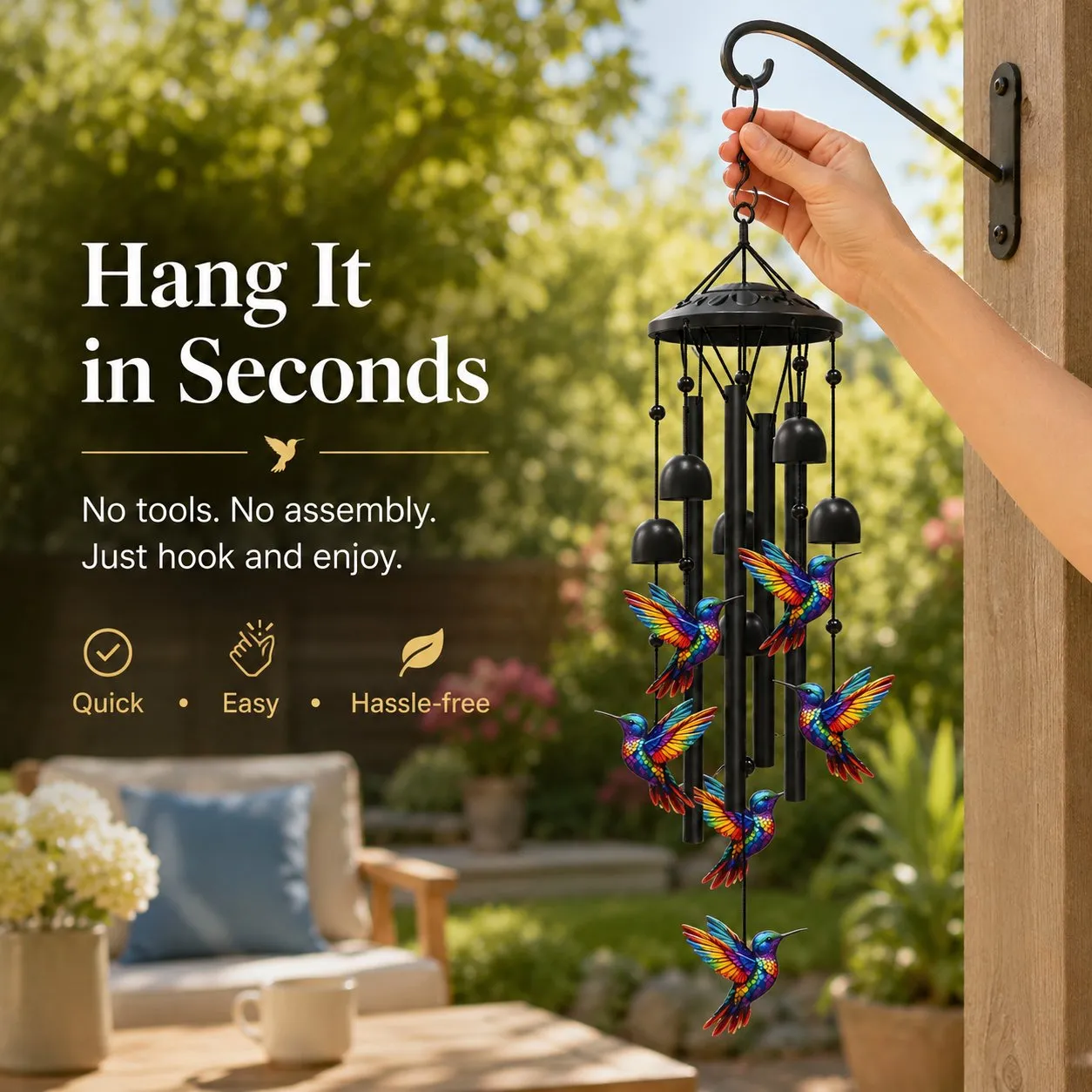 🔥Hot Sale 60% OFF🔥-🐦Vintage Colorful Hummingbird Wind Chime with Metal Tubes and Bells