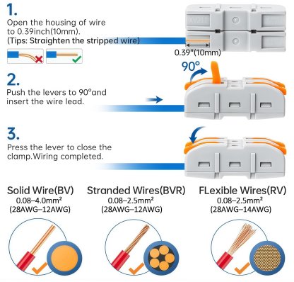 Universal Quick Lever Electrical Wire Connectors (24-12 AWG) Assortment (50/100Pcs) + Wire Stripper