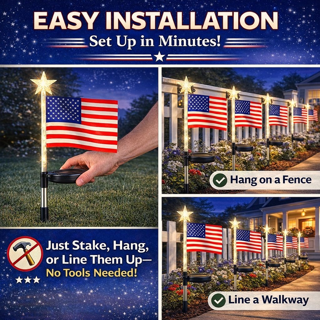 Solar American Flag Lights