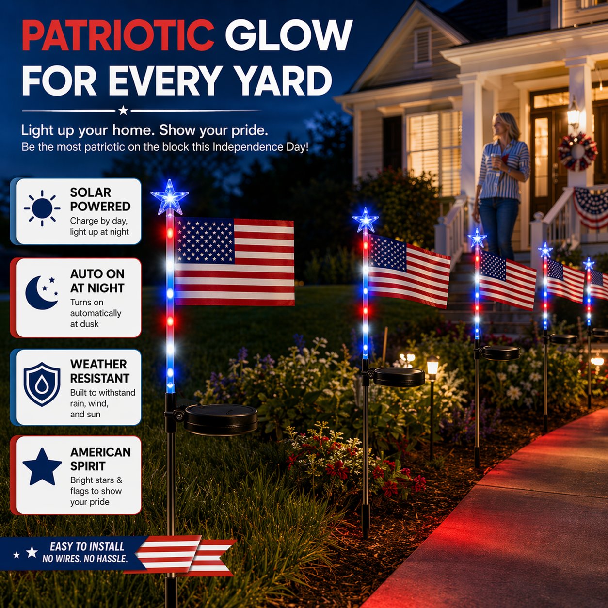 Solar American Flag Lights