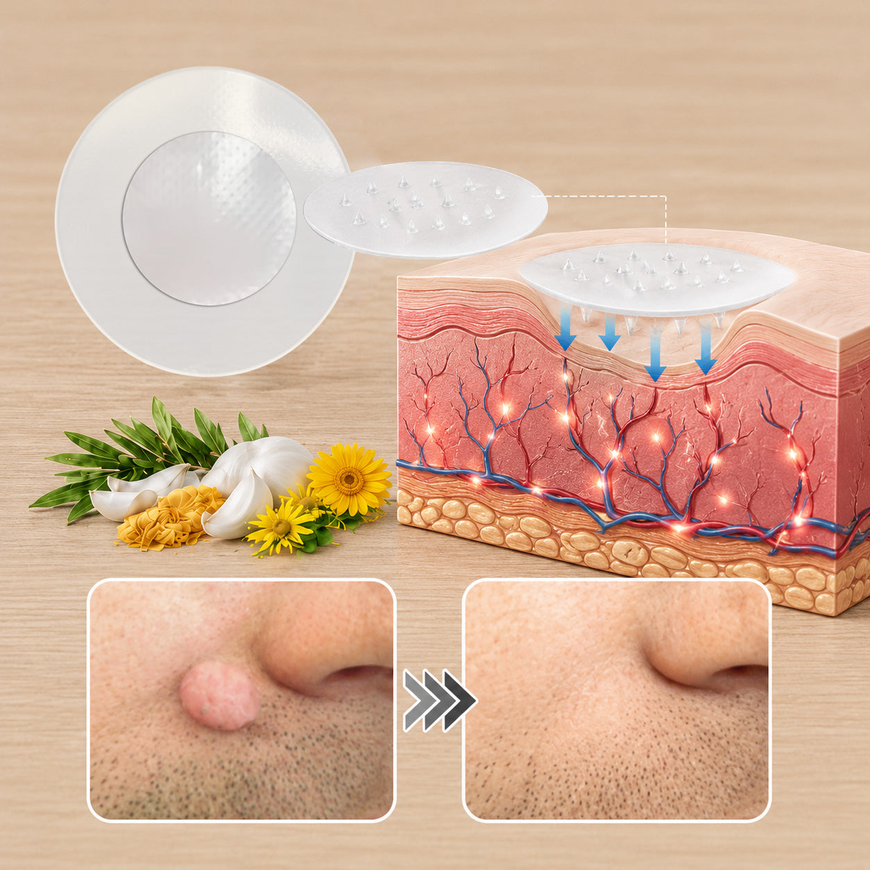 ✨2-in-1 Microneedle & Hydrocolloid Patch🍀| Removes Raised Moles, Acne, Flat Warts & Skin Tags | Helps Improve Wrinkles, Scars & Blemishes | Invisible Patches for Face & Body