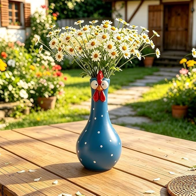 🐓Whimsical Chicken Flower Vase | Playful Ceramic Décor for Fresh & Dried Blooms
