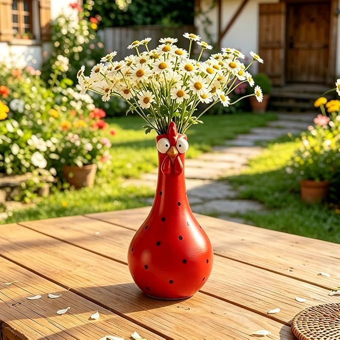 🐓Whimsical Chicken Flower Vase | Playful Ceramic Décor for Fresh & Dried Blooms