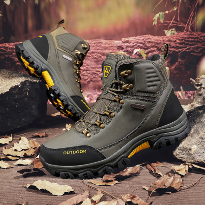 (⏰CLEARANCE SALE 70% OFF) Men's High Top Lace-Up Boots, Outdoor Waterproof Non-Slip Anti-Puncture Orthopedic Comfortable Hiking Mountaineering Walking Boots for Daily Life, Work and Sports