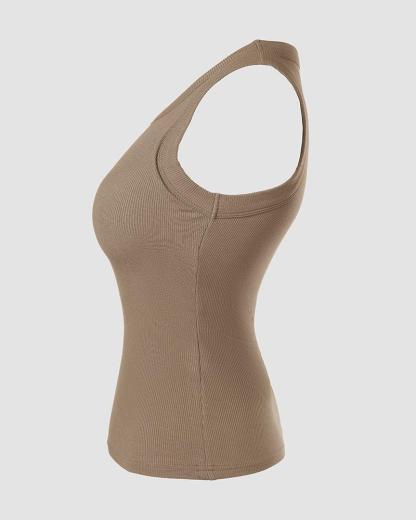 Built-in Bra 2 Piece Athletic Tank Tops for Women Ribbed Tank Top