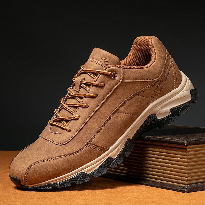Men's Comfortable Leather Sneakers with Arch Support & Shock Absorption