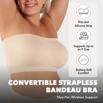 Convertible Strapless Bandeau Bra with Wireless Comfort, Anti-Slip Grip 👍Suitable for All Body Types