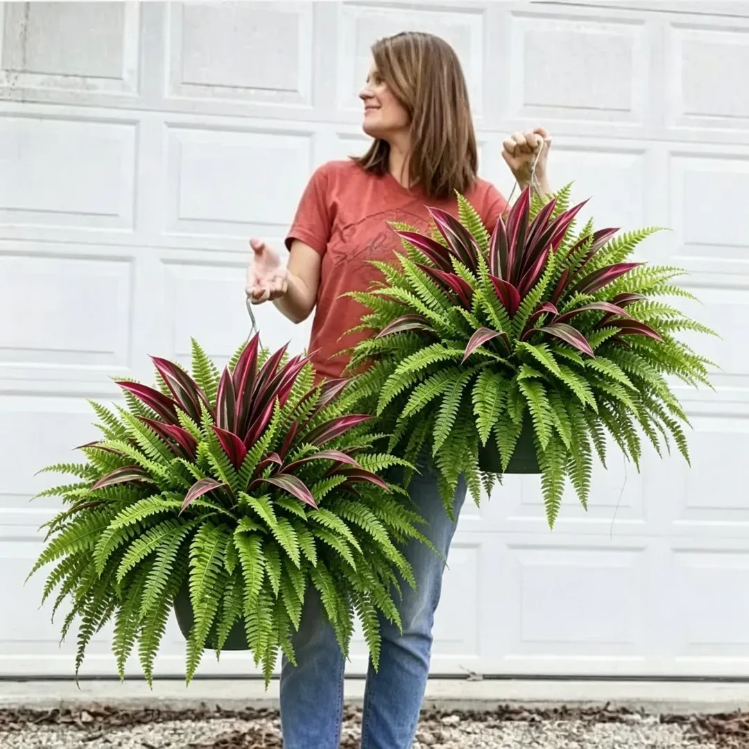 💥BUY 1 GET 1 FREE (2 PCS)🔥 48" Large UV-Resistant Artificial Fern & Red Dracaena Decorative Plants – Full, Lush & Fade-Resistant!