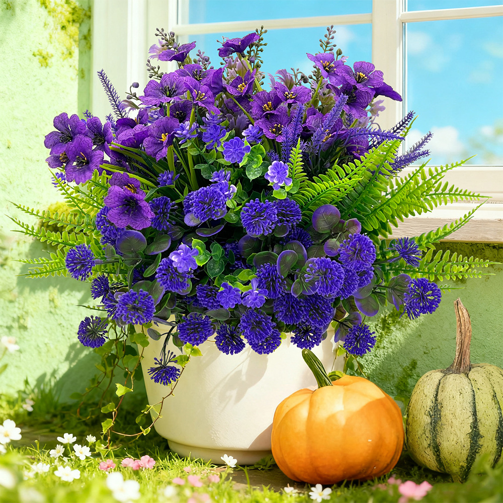 Artificial UV-Resistant Deep Violet & Lavender Hanging Basket Flower Kit