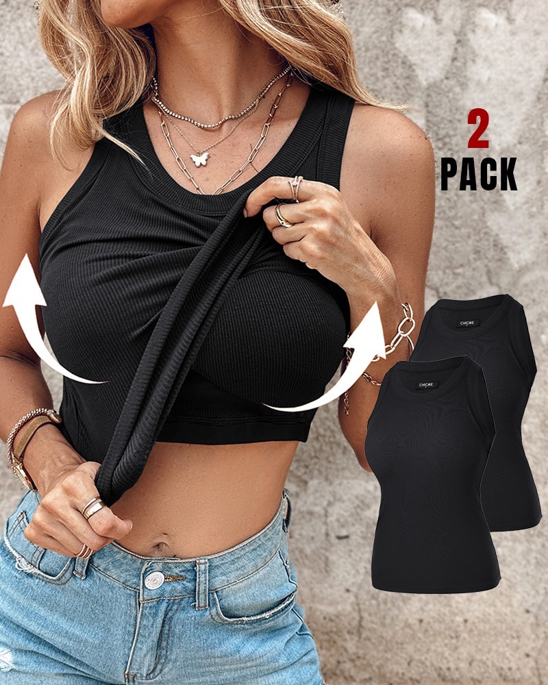 Built-in Bra 2 Piece Athletic Tank Tops for Women Ribbed Tank Top