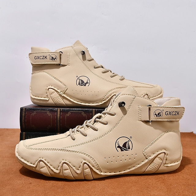 Men's Beige High-Top Tactical Combat Boots with Lace-Up Design – Lightweight Military Style Outdoor Footwear for Hiking, Work and Daily Wear