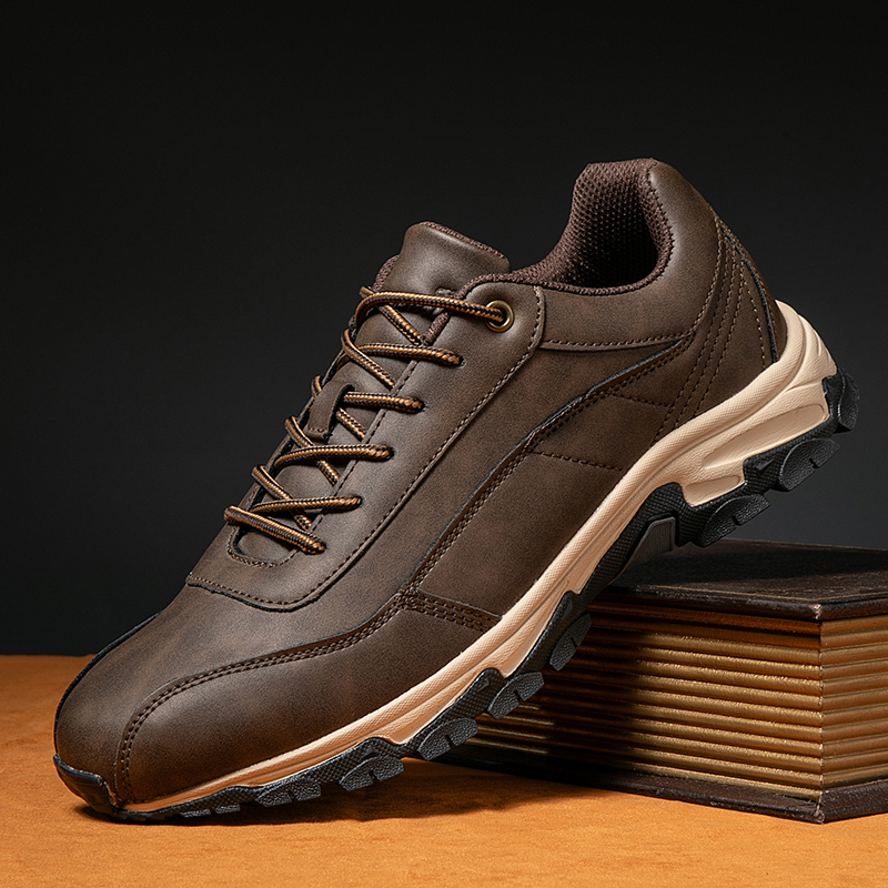 Men's Comfortable Leather Sneakers with Arch Support & Shock Absorption