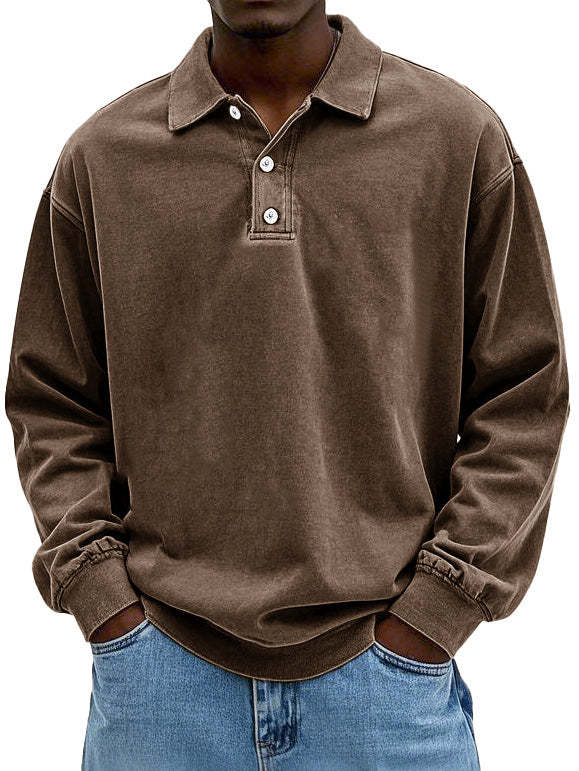 CLEARANCE SALE🔥 Men's Fashion Retro Washed Distressed Cotton Lapel Long Sleeve Polo Shirt