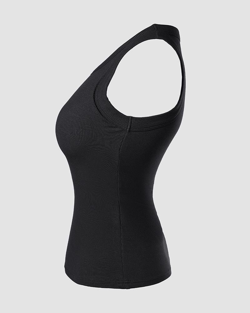 Built-in Bra 2 Piece Athletic Tank Tops for Women Ribbed Tank Top