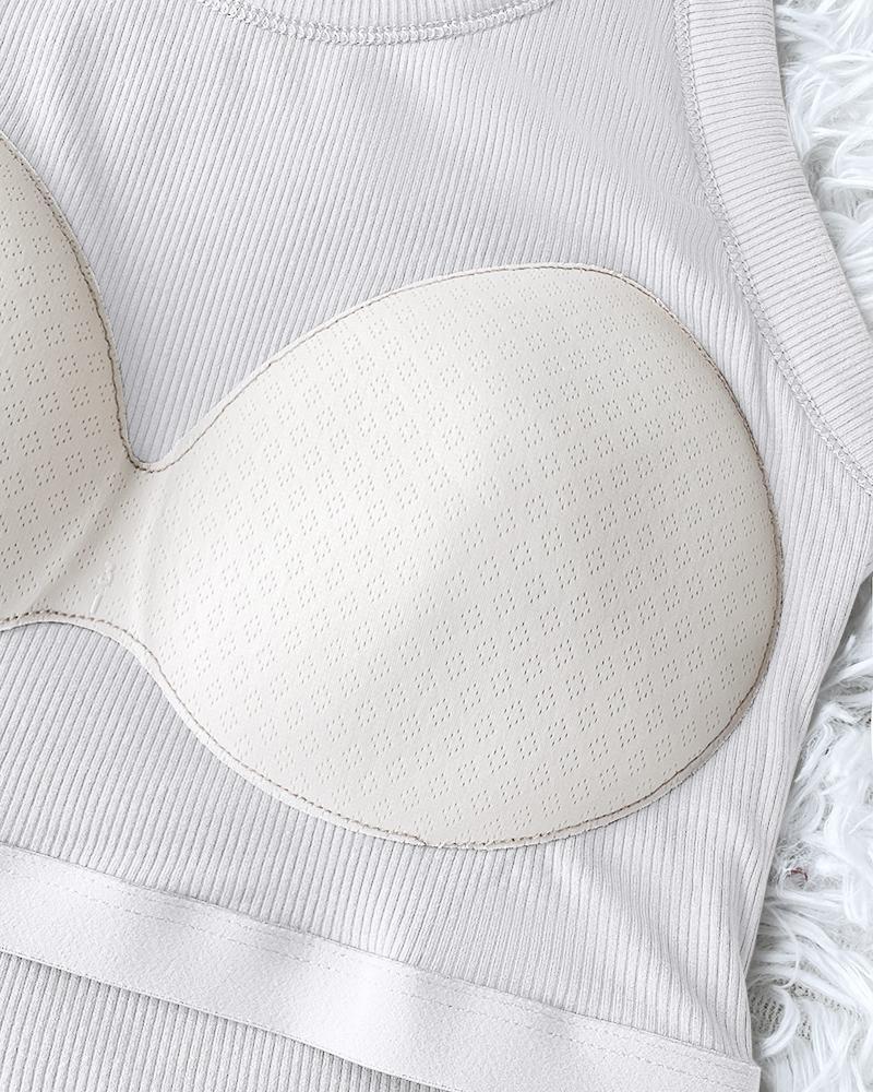 Built-in Bra 2 Piece Athletic Tank Tops for Women Ribbed Tank Top