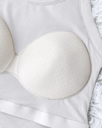 Built-in Bra 2 Piece Athletic Tank Tops for Women Ribbed Tank Top