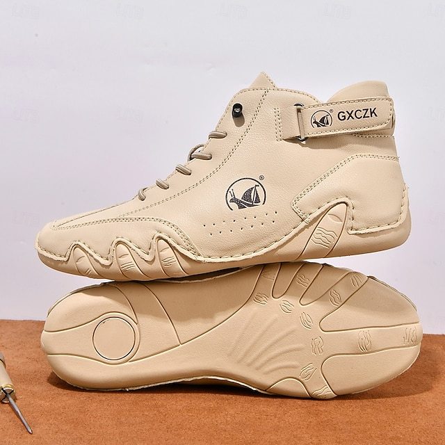 Men's Beige High-Top Tactical Combat Boots with Lace-Up Design – Lightweight Military Style Outdoor Footwear for Hiking, Work and Daily Wear