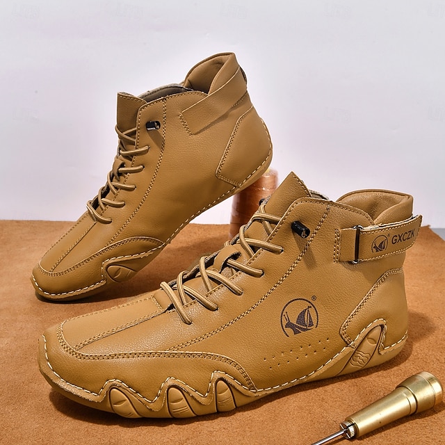 Men's Beige High-Top Tactical Combat Boots with Lace-Up Design – Lightweight Military Style Outdoor Footwear for Hiking, Work and Daily Wear