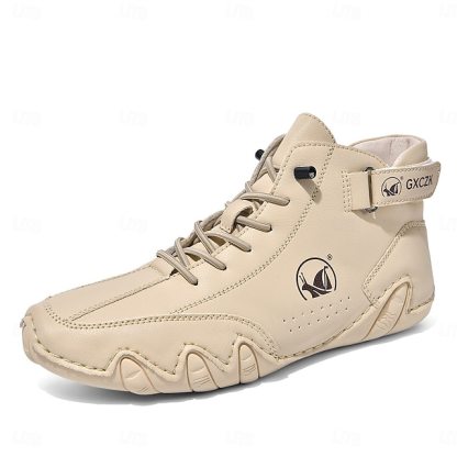 Men's Beige High-Top Tactical Combat Boots with Lace-Up Design – Lightweight Military Style Outdoor Footwear for Hiking, Work and Daily Wear
