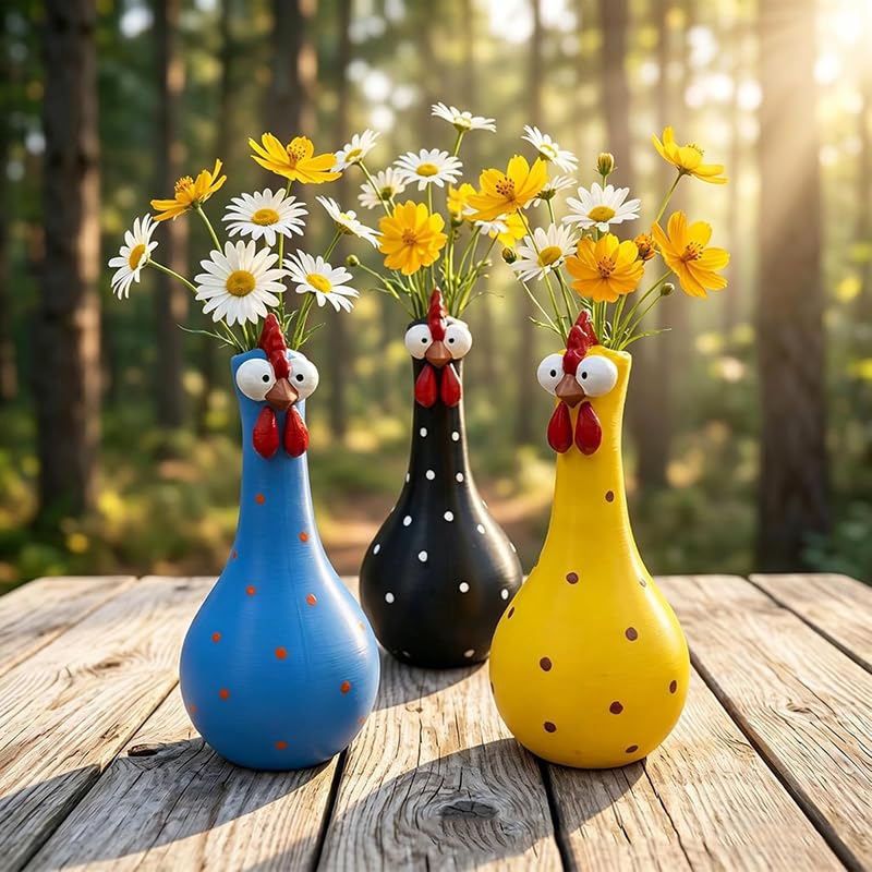 🐓Whimsical Chicken Flower Vase | Playful Ceramic Décor for Fresh & Dried Blooms