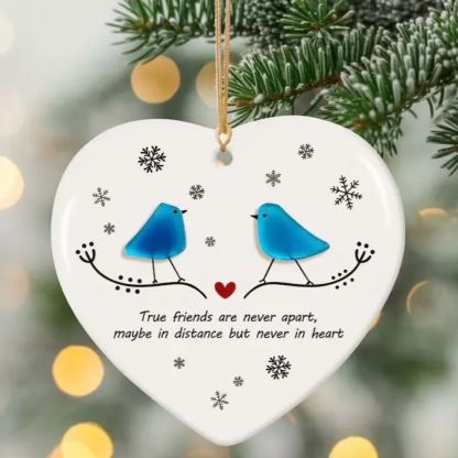 Long Distance Relationship Christmas Sea Glass Ornament
