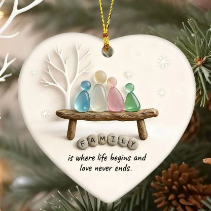 Heart Sea Glass Family Ornament