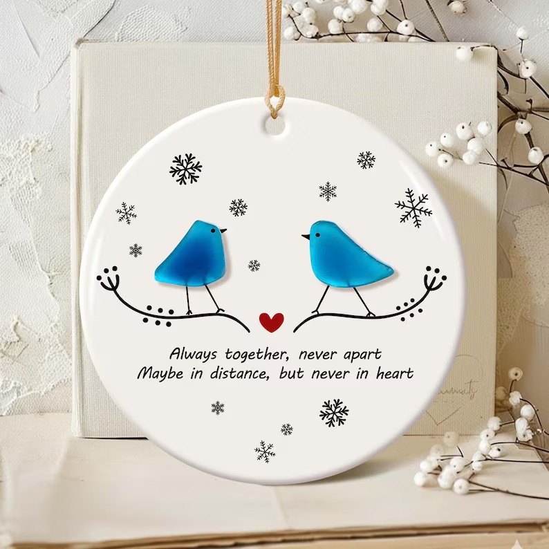 Long Distance Relationship Christmas Sea Glass Ornament