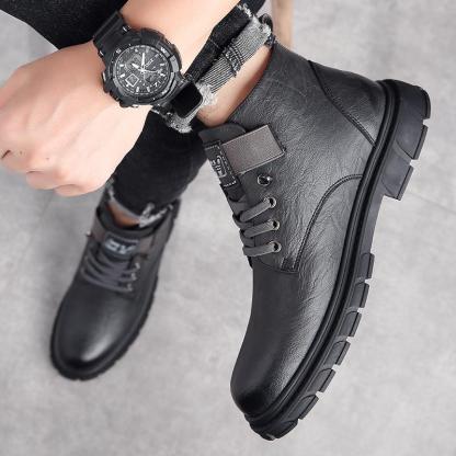 Men's Martin boots wool lined warm snow boots genuine leather tooling boots