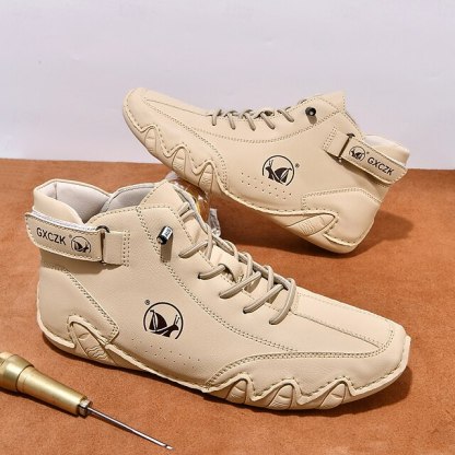 Men's Beige High-Top Tactical Combat Boots with Lace-Up Design – Lightweight Military Style Outdoor Footwear for Hiking, Work and Daily Wear