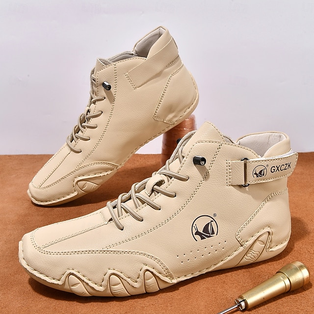 Men's Beige High-Top Tactical Combat Boots with Lace-Up Design – Lightweight Military Style Outdoor Footwear for Hiking, Work and Daily Wear