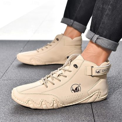 Men's Beige High-Top Tactical Combat Boots with Lace-Up Design – Lightweight Military Style Outdoor Footwear for Hiking, Work and Daily Wear