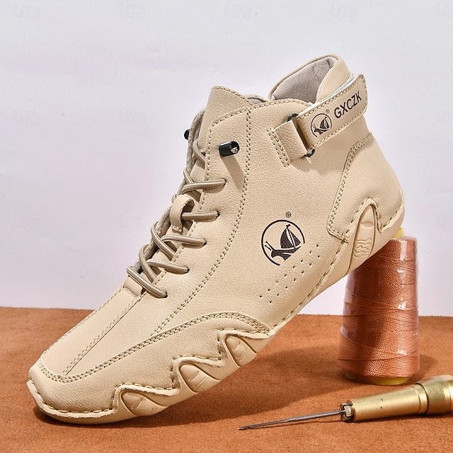 Men's Beige High-Top Tactical Combat Boots with Lace-Up Design – Lightweight Military Style Outdoor Footwear for Hiking, Work and Daily Wear