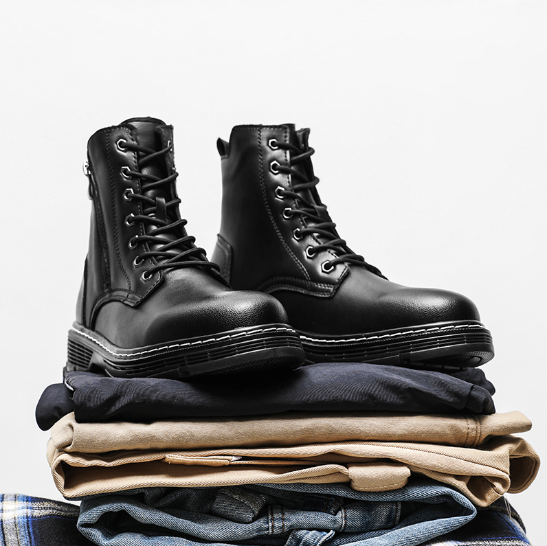 Men's Fashion Classic Work Side Zipper Cowhide Leather Waterproof Ankle Protection Boots