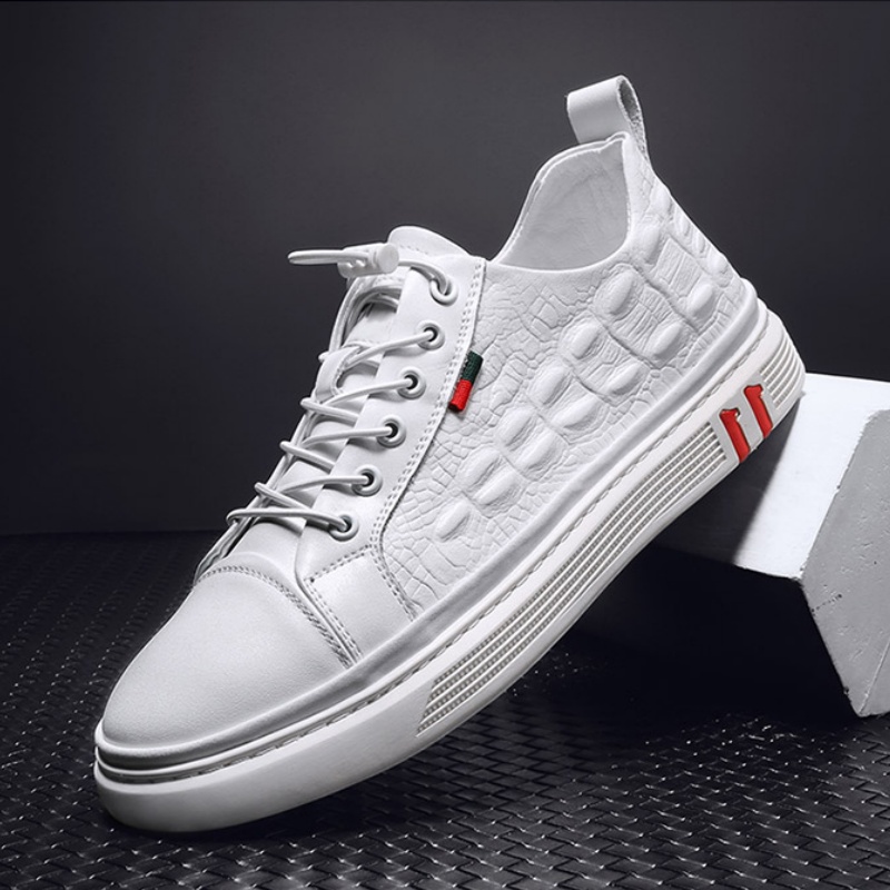 Men's Crocodile Print Leather Casual Sneakers