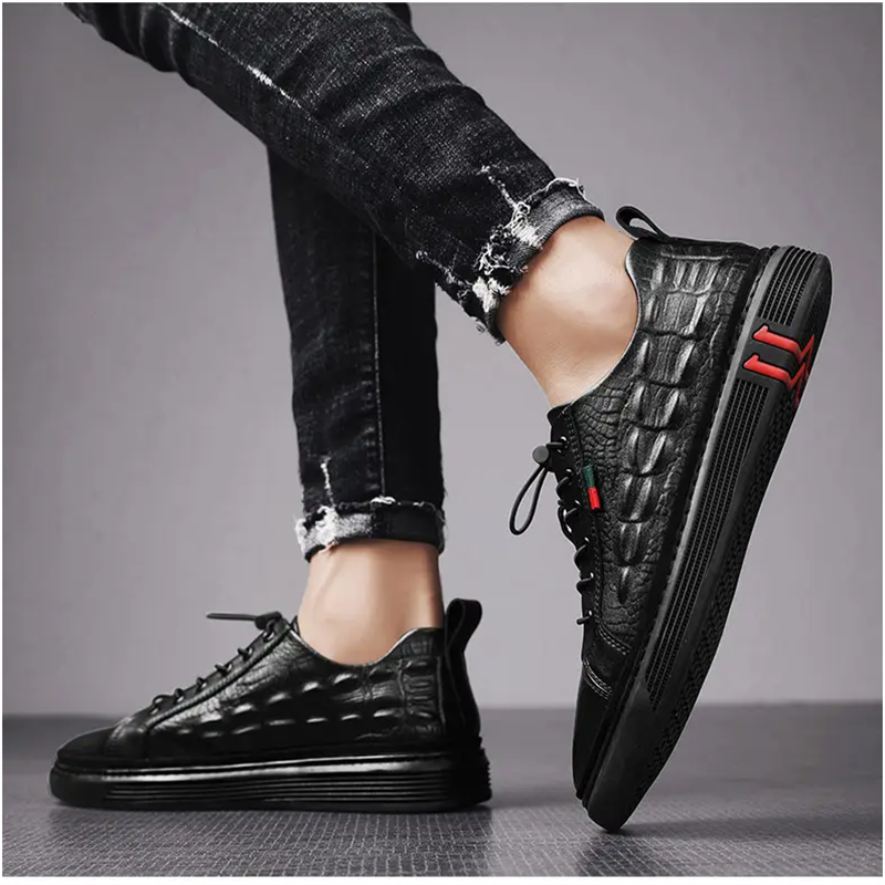Men's Crocodile Print Leather Casual Sneakers
