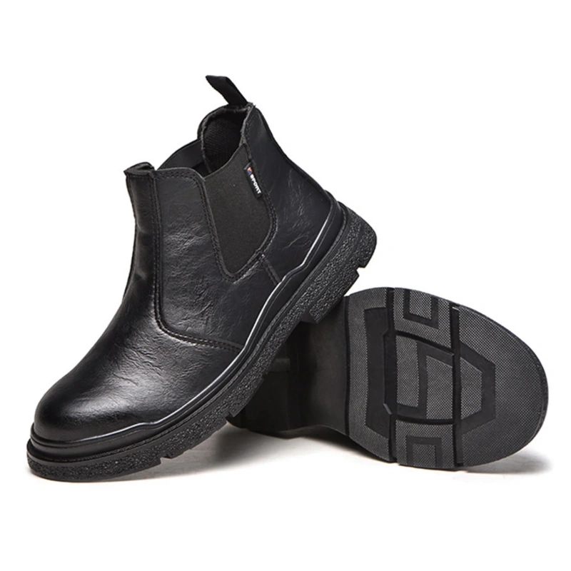 ⏰Limited Time Sale 70% OFF-Men's Genuine Leather Steel Toe Orthopedic Chelsea Work Boots – Anti-Puncture, Anti-Collision, Waterproof, Slip-On Arch Support Safety Shoes, Durable & Non-Slip