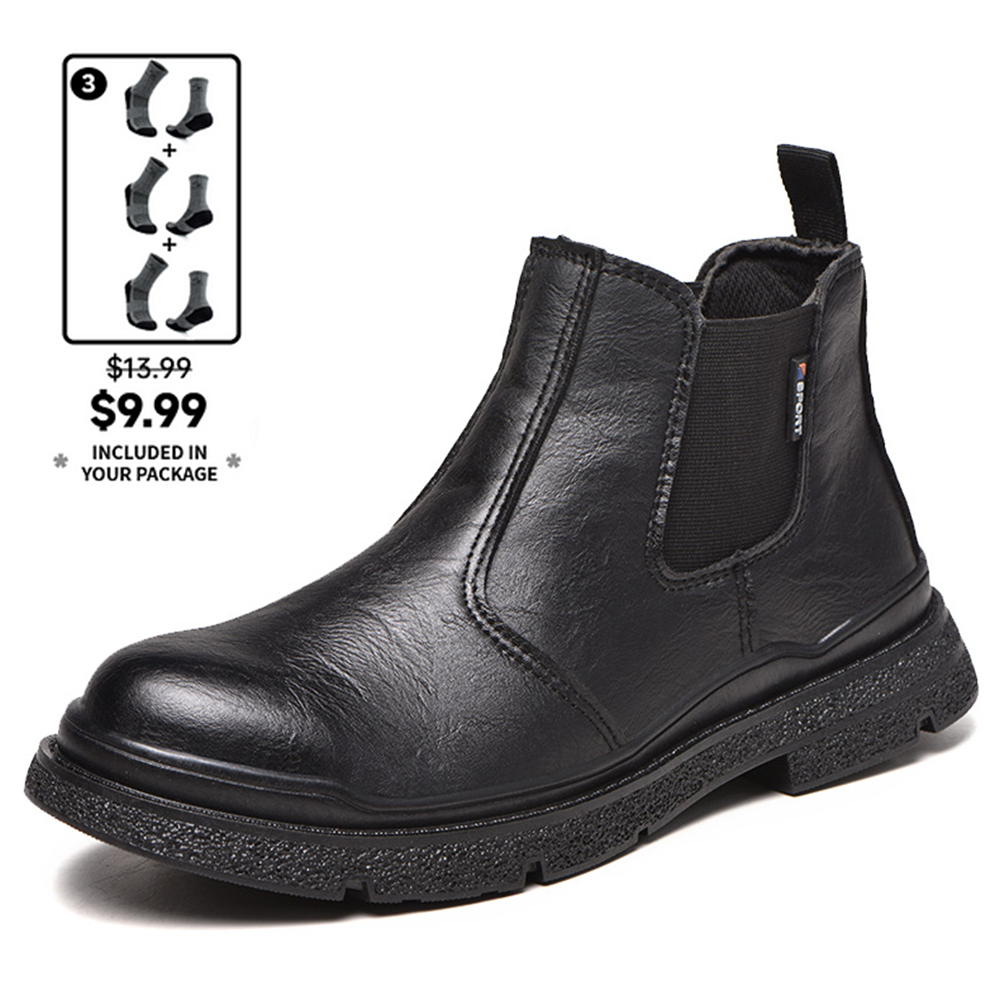 ⏰Limited Time Sale 70% OFF-Men's Genuine Leather Steel Toe Orthopedic Chelsea Work Boots – Anti-Puncture, Anti-Collision, Waterproof, Slip-On Arch Support Safety Shoes, Durable & Non-Slip