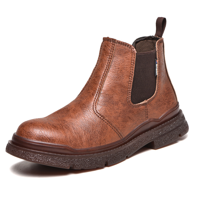 ⏰Limited Time Sale 70% OFF-Men's Genuine Leather Steel Toe Orthopedic Chelsea Work Boots – Anti-Puncture, Anti-Collision, Waterproof, Slip-On Arch Support Safety Shoes, Durable & Non-Slip