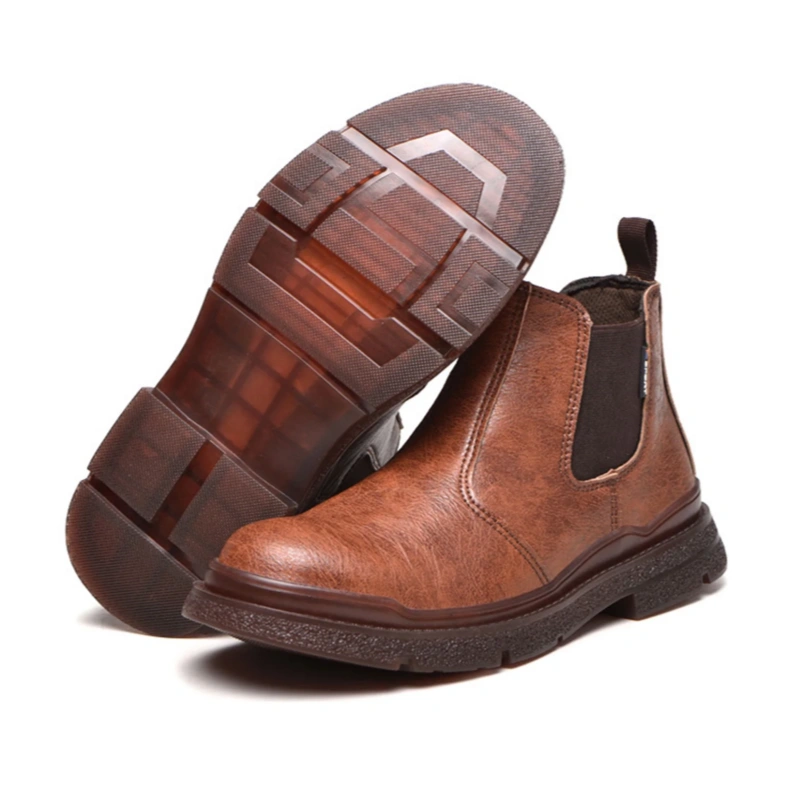 ⏰Limited Time Sale 70% OFF-Men's Genuine Leather Steel Toe Orthopedic Chelsea Work Boots – Anti-Puncture, Anti-Collision, Waterproof, Slip-On Arch Support Safety Shoes, Durable & Non-Slip