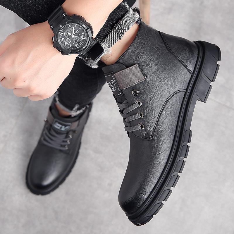 Men's Martin boots wool lined warm snow boots genuine leather tooling boots