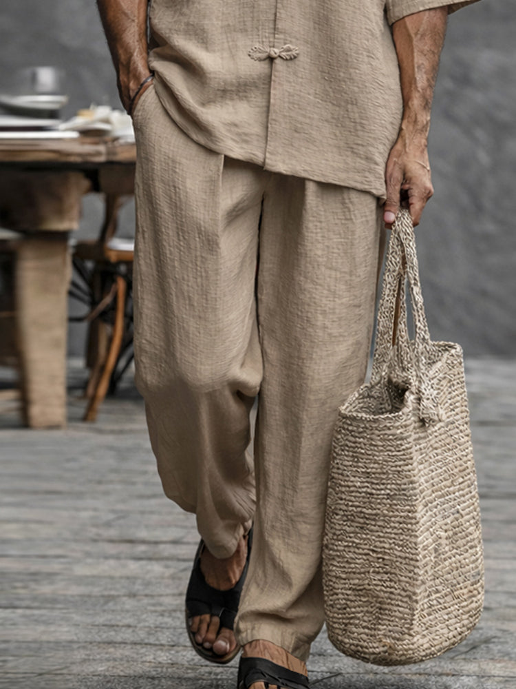 Ensemble chemise à manches courtes minimaliste en coton avec boutons grenouille